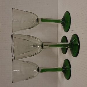 Set of 4 Handblown Green Stemmed Wine Glasses